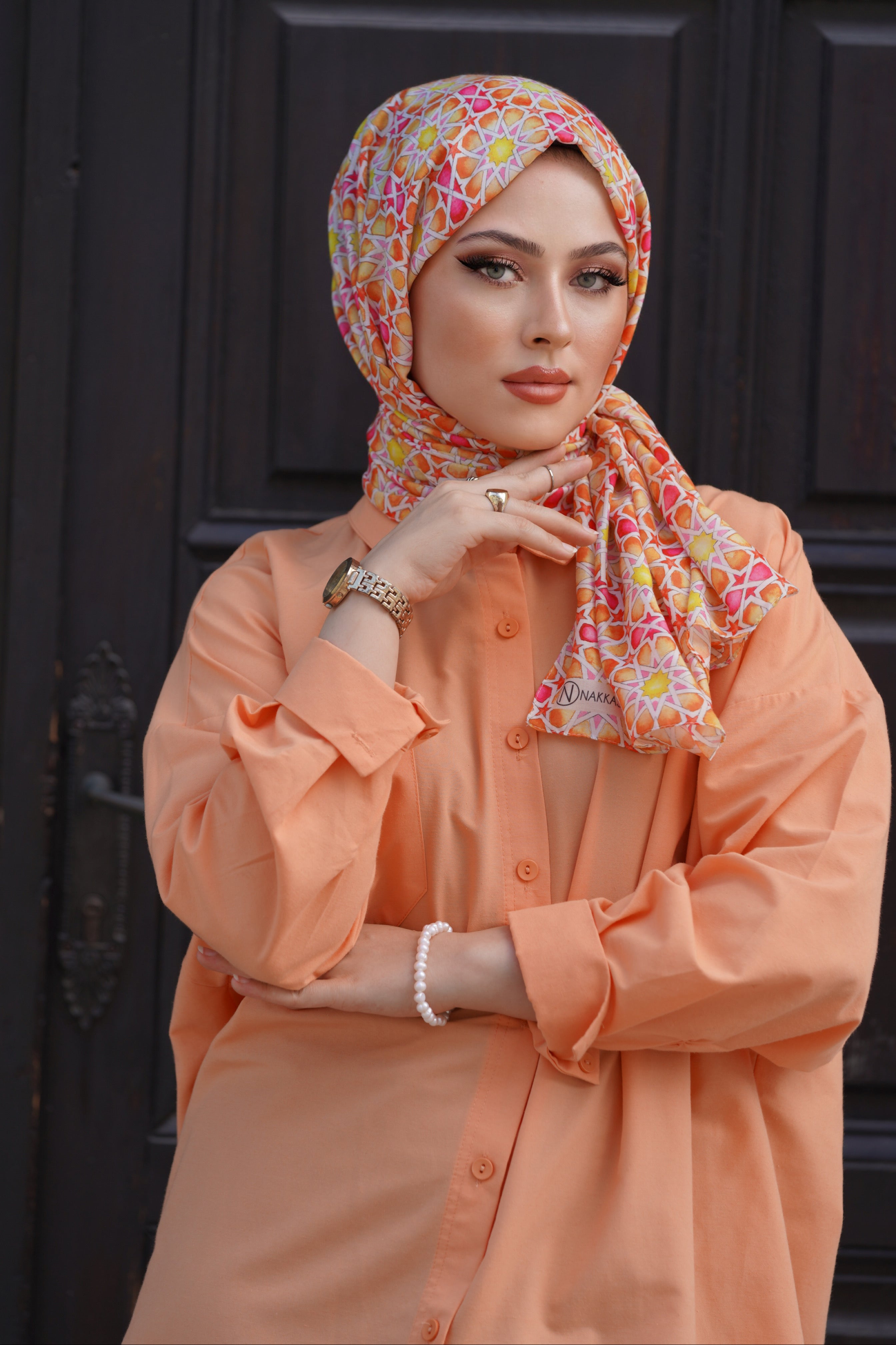 Selçuklu Serisi Minyatür Desen Soft Pamuk Turuncu Şal