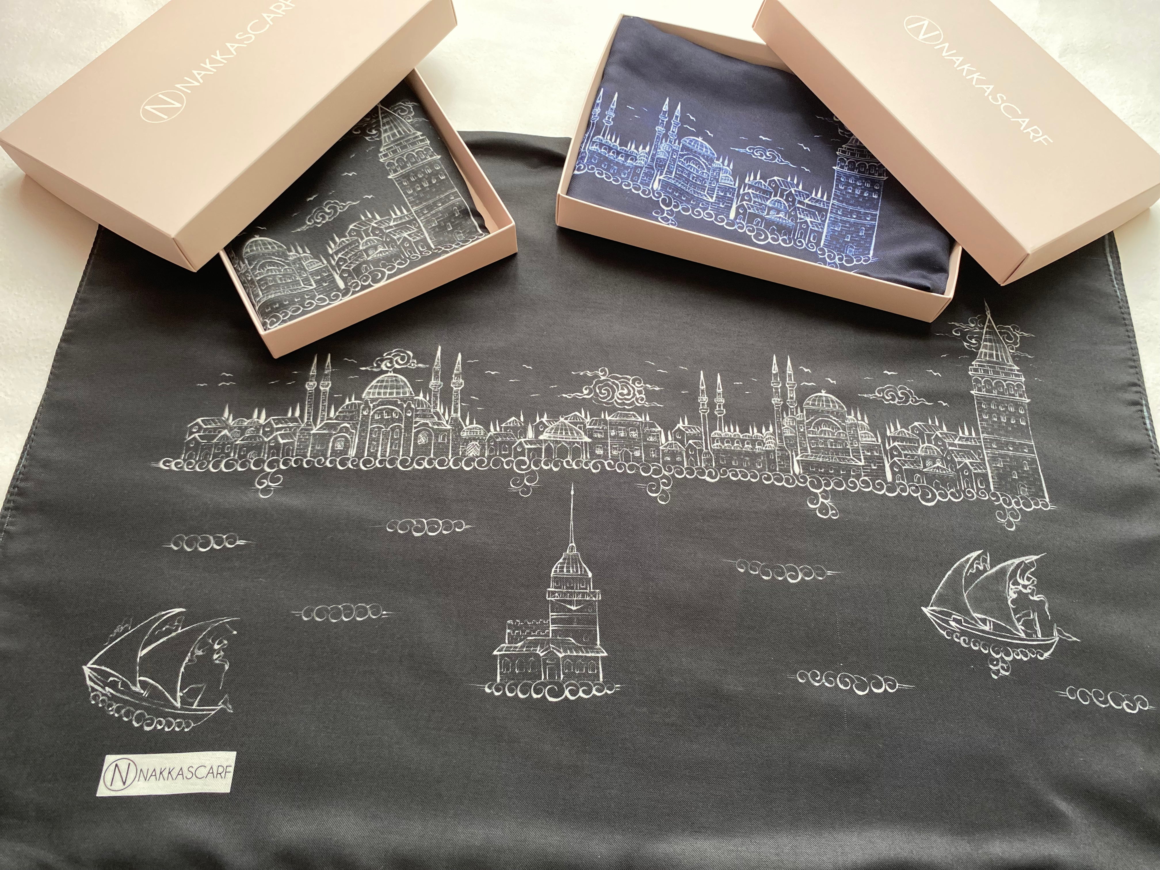 İstanbul Serisi Minyatür Desen Soft Pamuk Lacivert Şal