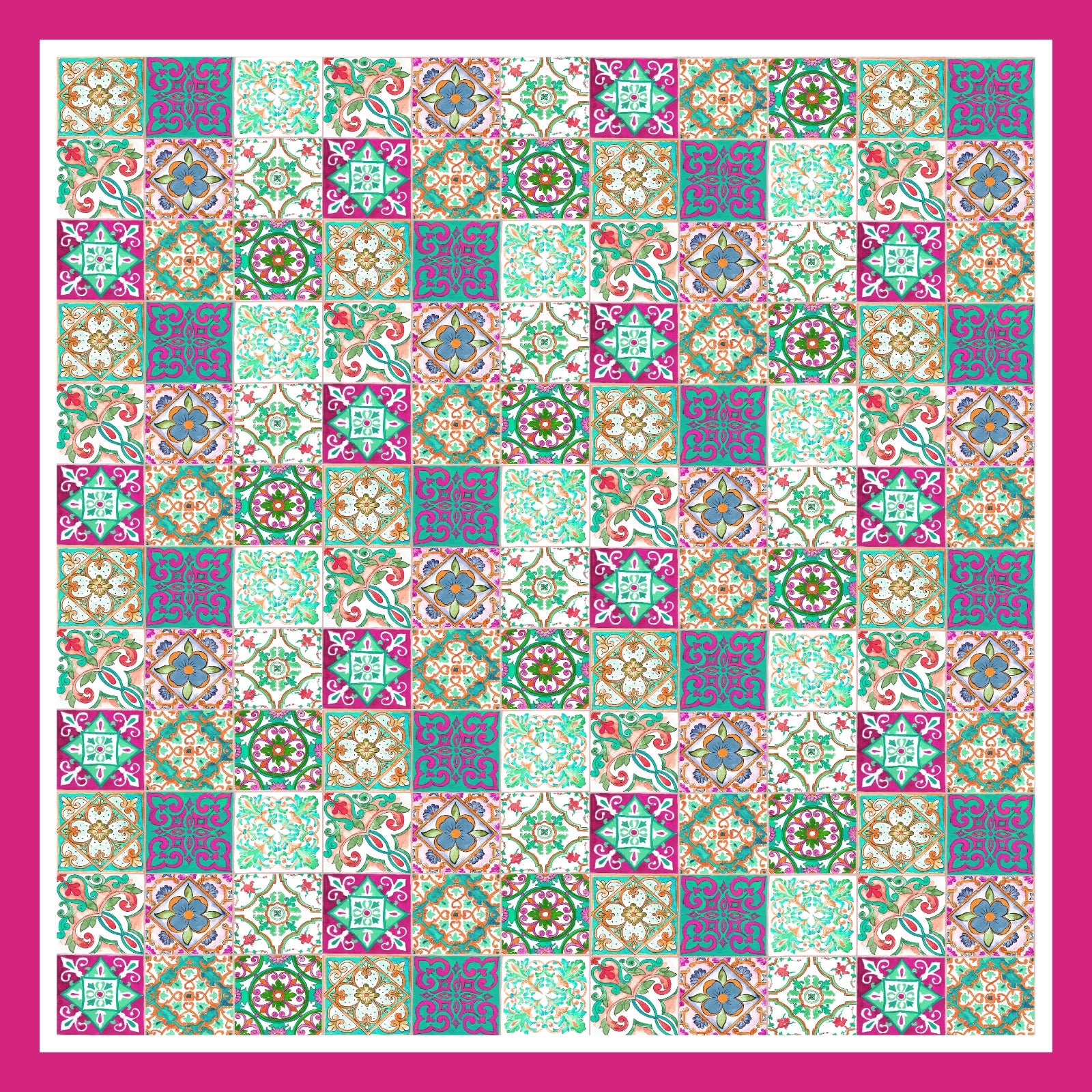 Mozaik Serisi Minyatür Desen Pembe Bordür Eşarp