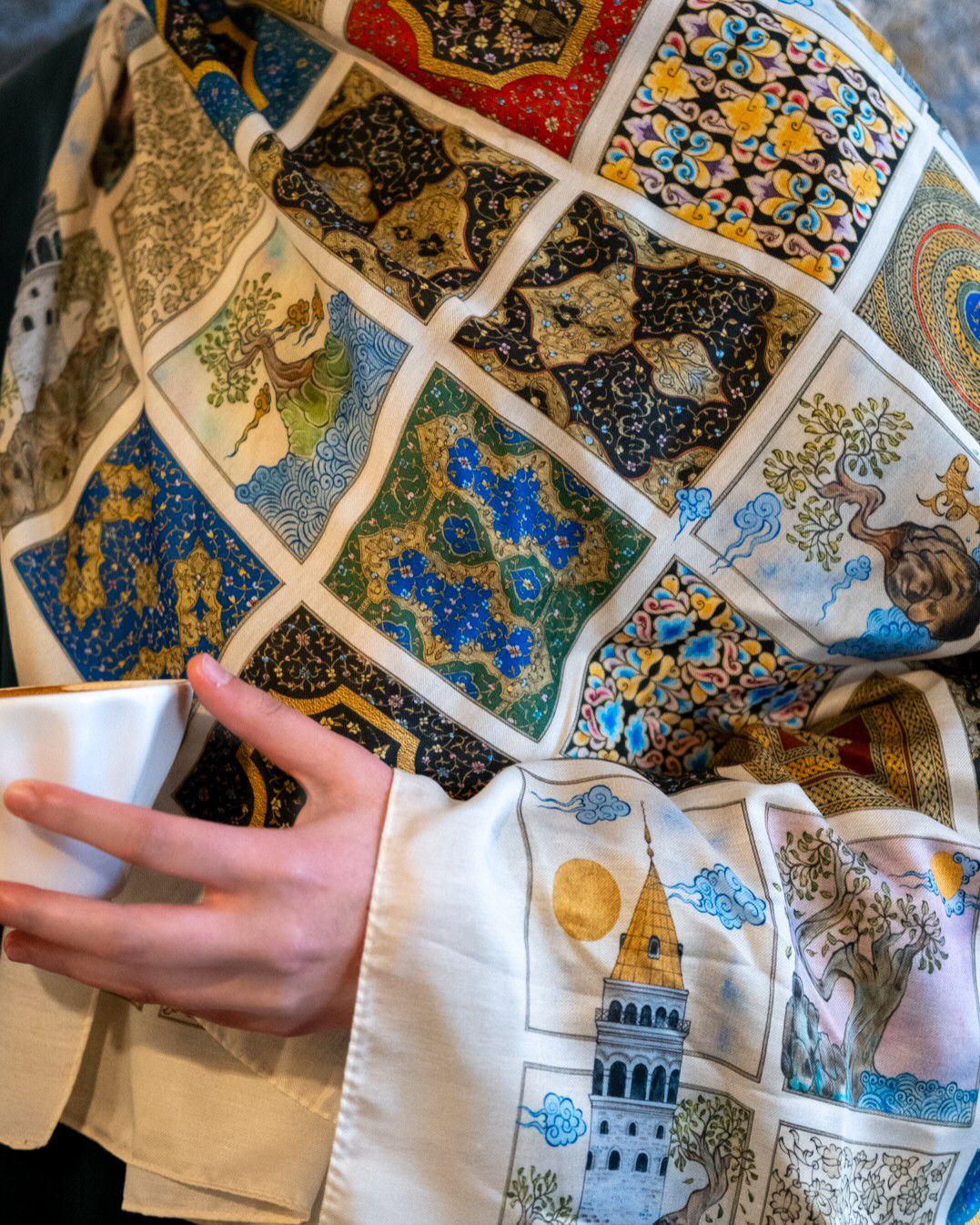 Kareler Serisi Minyatür Desen Soft Pamuk Şal