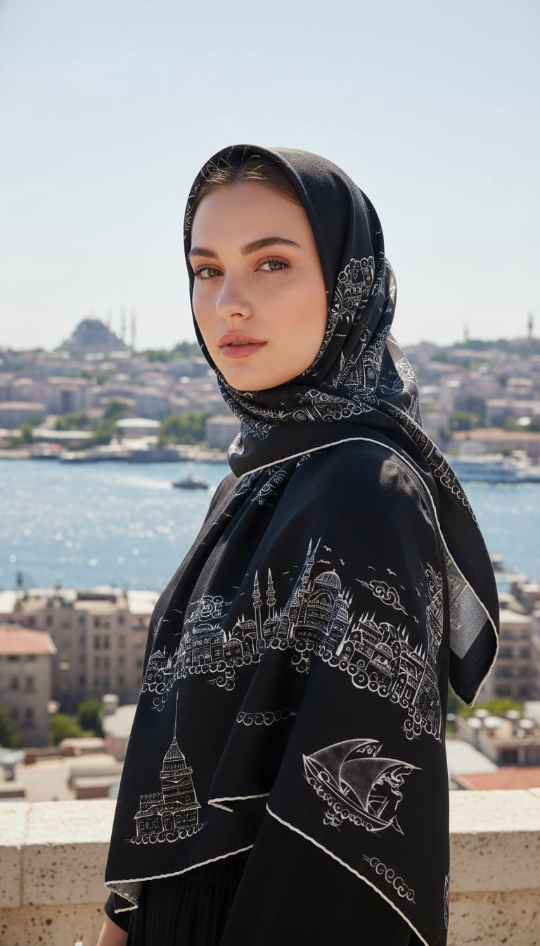 İstanbul Serisi Siyah Eşarp