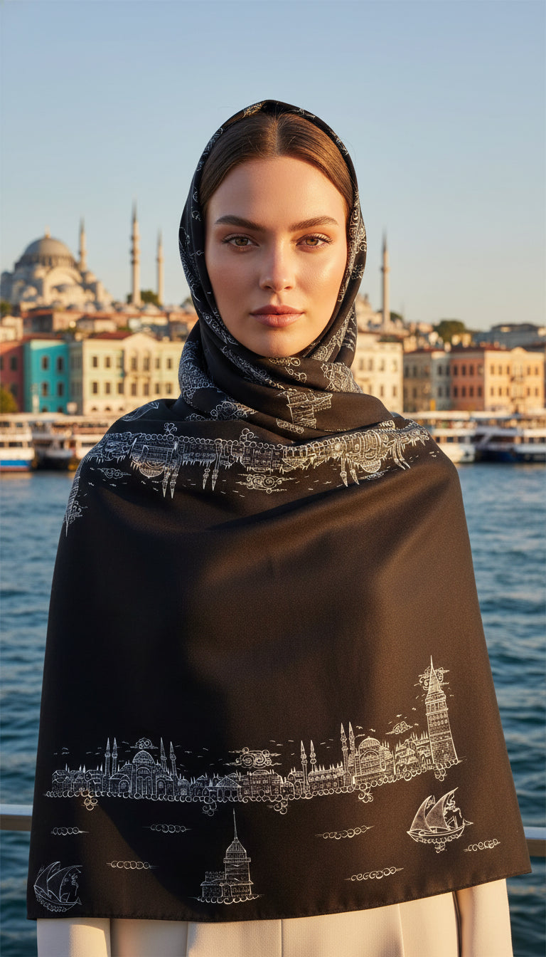 İstanbul Serisi Siyah Eşarp