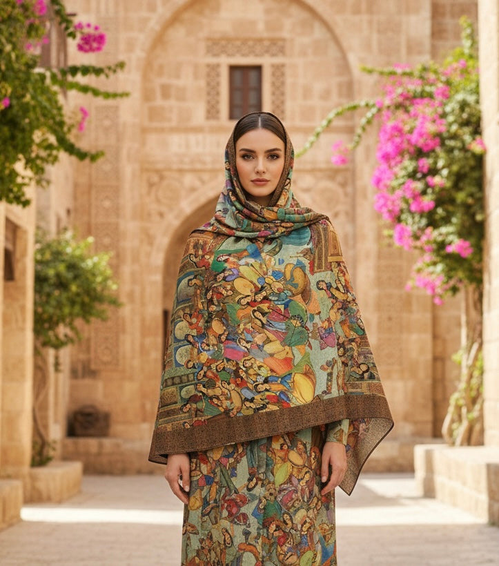 Sazendeler Serisi Minyatür Desen Soft Pamuk Şal