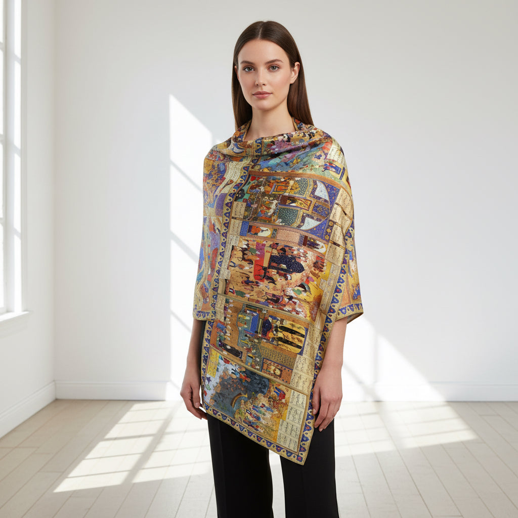 Persian Serisi Şehname Minyatür Desen Soft Pamuk Şal